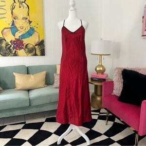 Vintage Red Maxi Slip Dress. Size Small